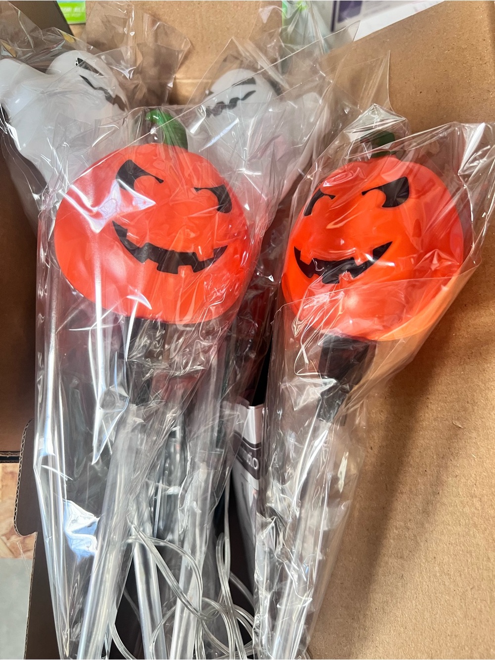 Festive Orange Pumpkin Stake Lights and Ghosts